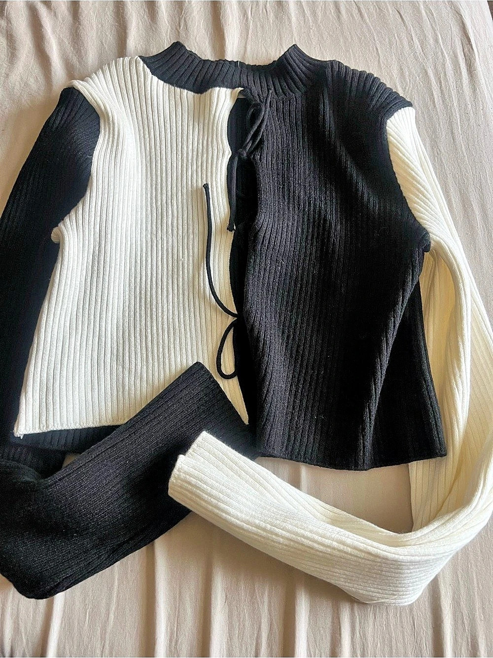 Zara Color Block Lace-Up Sweater Size Medium Like New